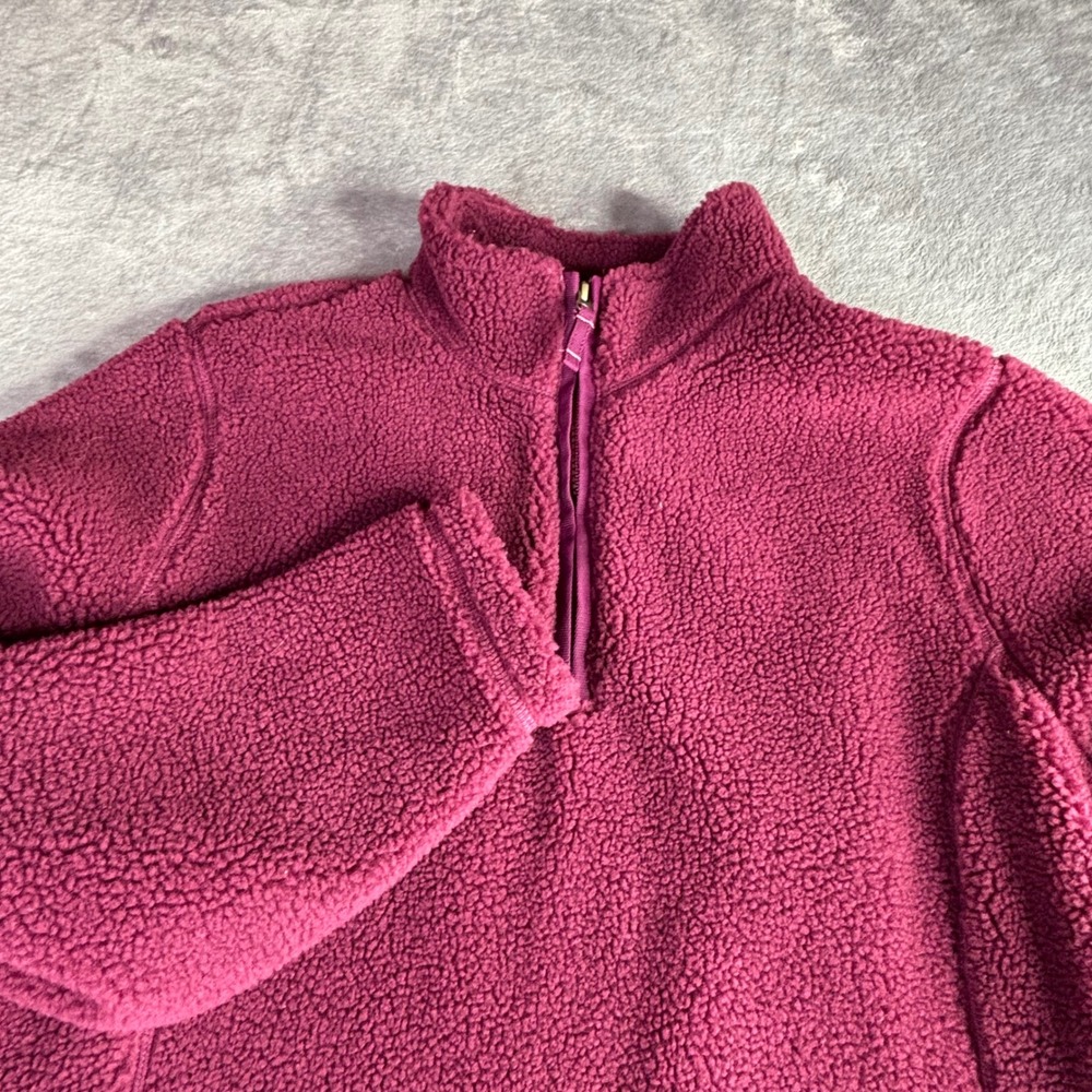 Lands End Pullover Women M 10-12 Burgundy Sherpa Fleece Lined Quarter Zip Jacket